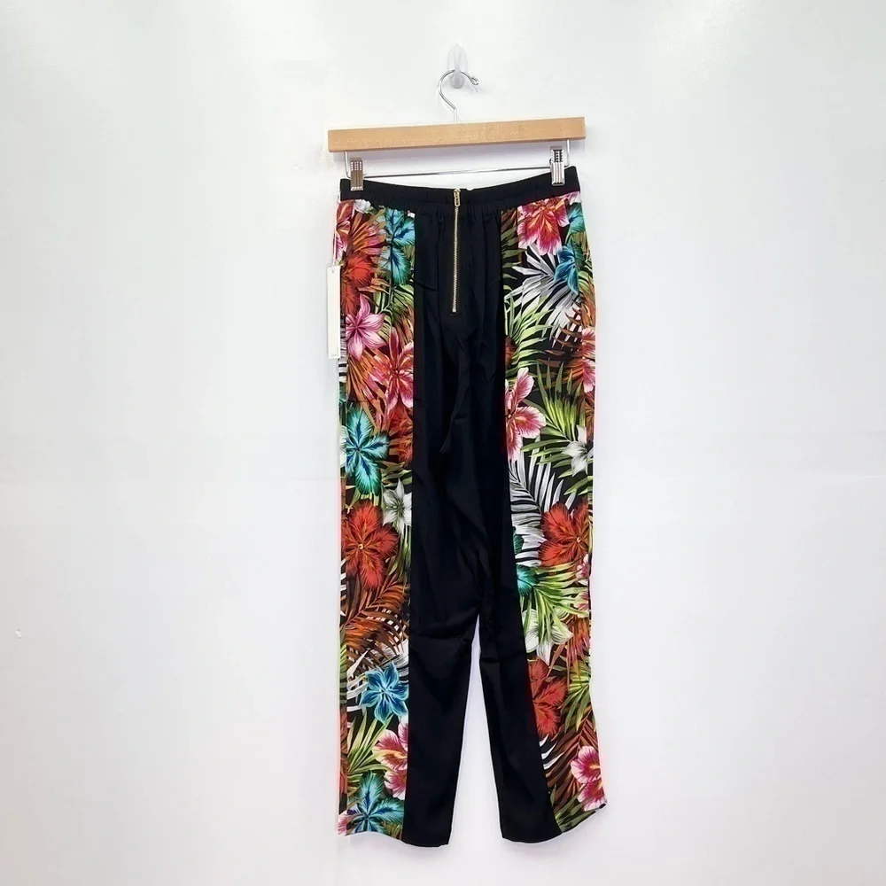 Line & Dot Tropical Floral/Leaf Silk Tapered Leg Cropped Pants size M NWT